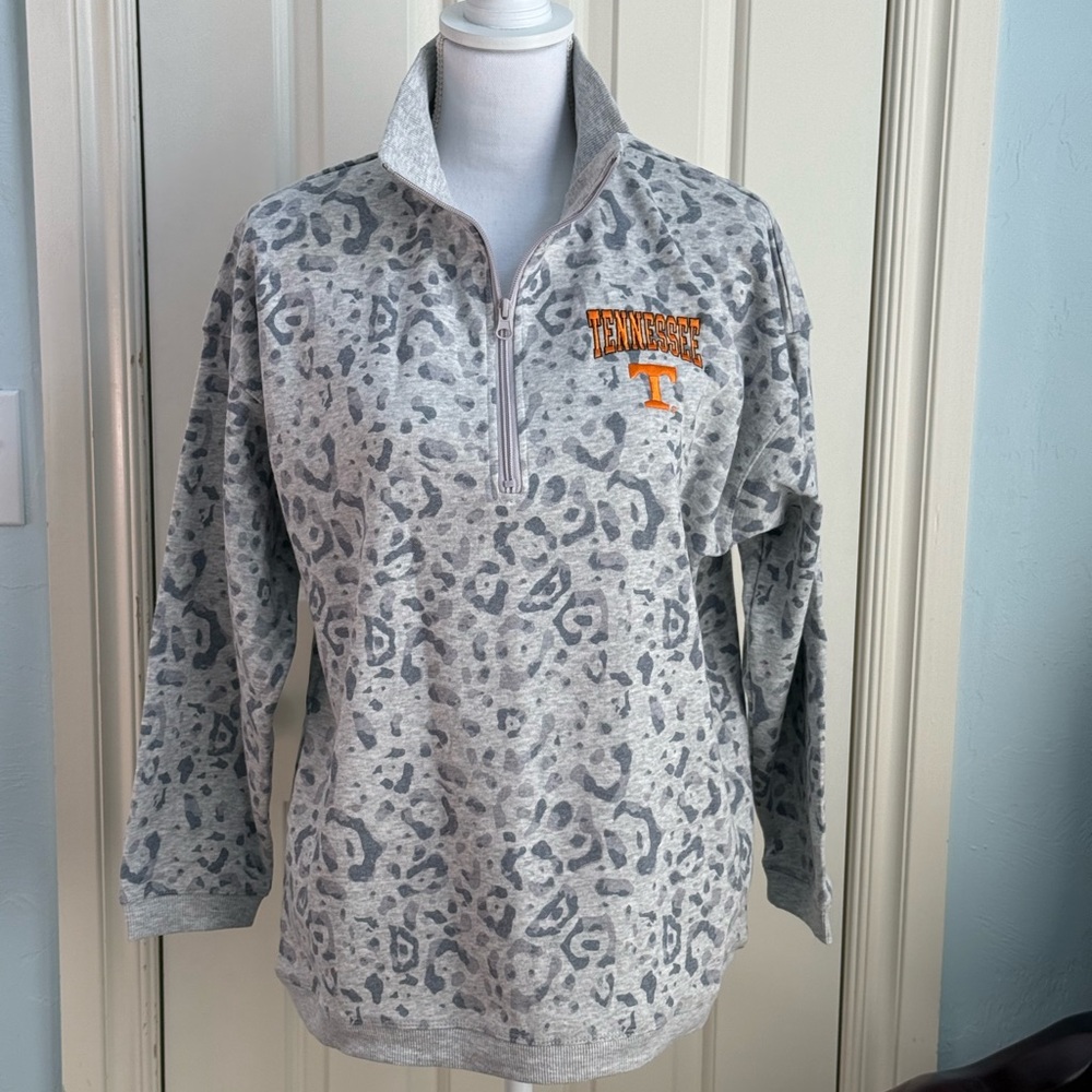 Tennessee Grey Leopard Print Quarter-Zip Pullover